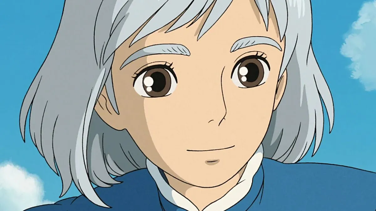 Sophie back to her younger self but with grey hair at the end of 'Howl's Moving Castle'.